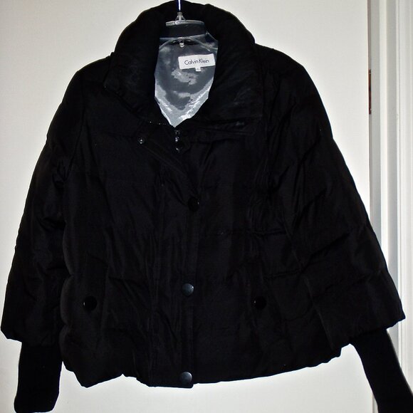 CALVIN KLEIN WOMEN'S  BLACK DOWN JACKET WITH HOOD SIZE L - Picture 1 of 7